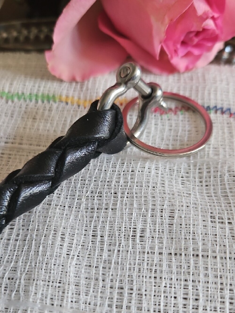 Hand Crafted Braided Genuine Black Leather KeychainTurquoise Sun Gifted - Picture 3 of 11